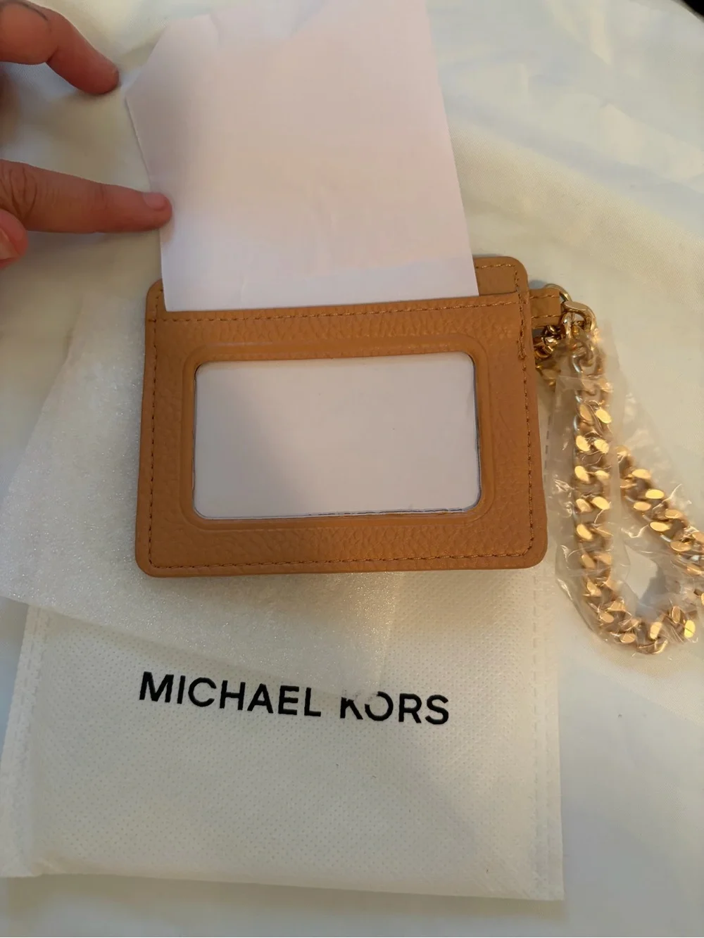 Michael Kors Camel Leather Card & Key Holder with Chain